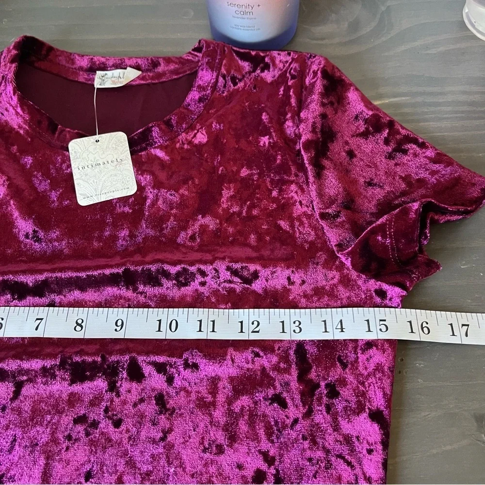 Free People Intimately Crushed Velvet Baby Tee Top Sz M Bordeaux Burgundy
